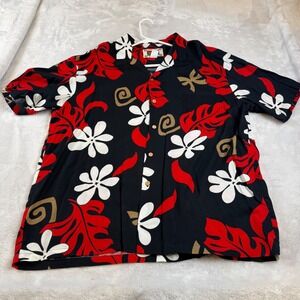 Banana Jack Honolulu‎ Hawaiian Shirt Mens XL Black Red Floral Rayon